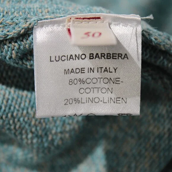 Luciano Barbera NWT Crew Neck Sweater Size 50 (US M) in Blue Cotton & Linen